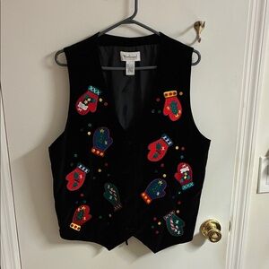 Westbound Black Christmas Vest with Colorful Mittens in Sz L